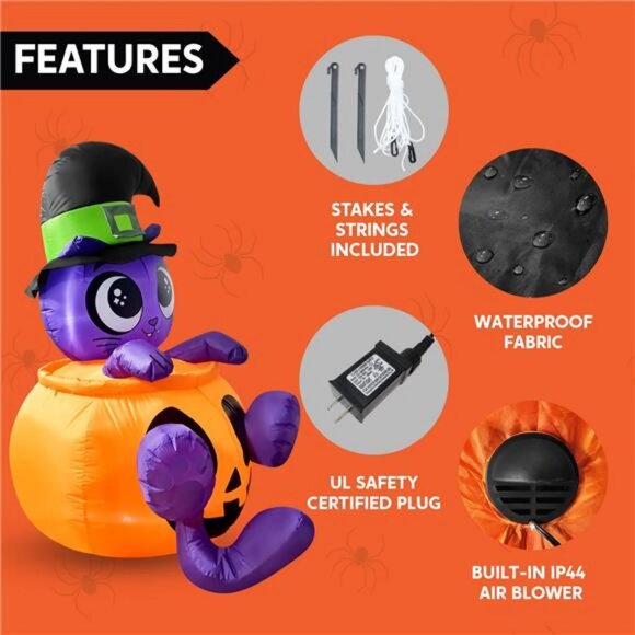 5 FT Tall Halloween Inflatable Cute Witch´s Cat in...